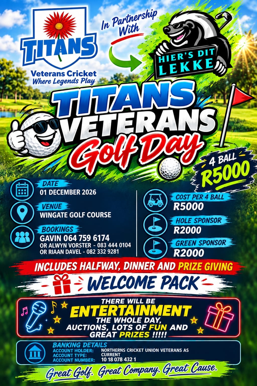 Titans Veterans Golf Day — 1 December 2026 at Wingate Golf Course